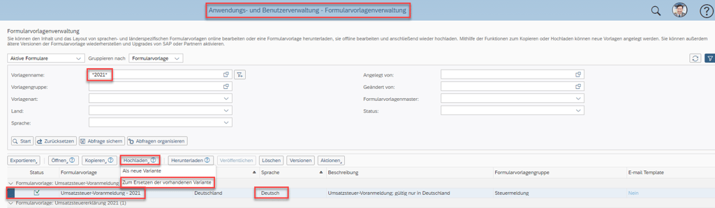 SAP Business ByDesign Umsatzsteuerformular 2021