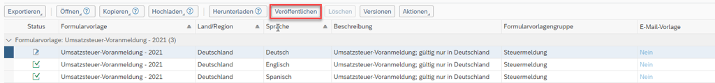 SAP Business ByDesign Umsatzsteuervoranmeldung Formularvorlage veröffentlichen