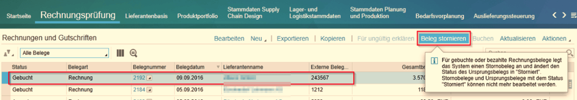 Kurzanleitung: Rechnungsbelege stornieren