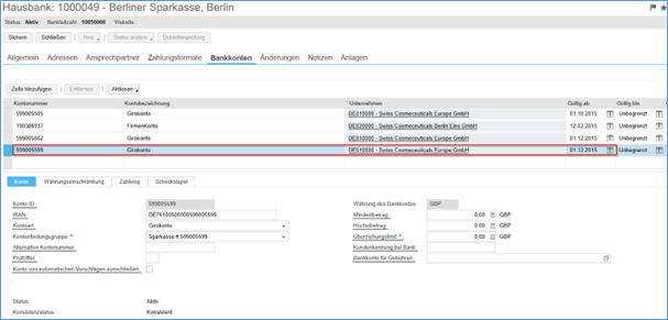 SAP Business ByDesign Bankkonten pflegen